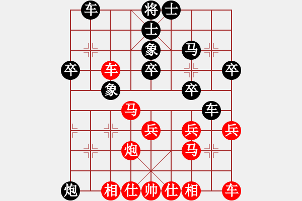 象棋棋譜圖片：毛振海紅勝周偉【中炮七路馬對(duì)屏風(fēng)馬 紅左馬盤河】｛注｝ - 步數(shù)：30 