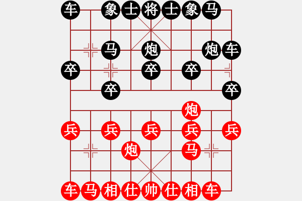 象棋棋譜圖片：過(guò)宮炮對(duì)黑3路卒右中炮（和棋） - 步數(shù)：10 