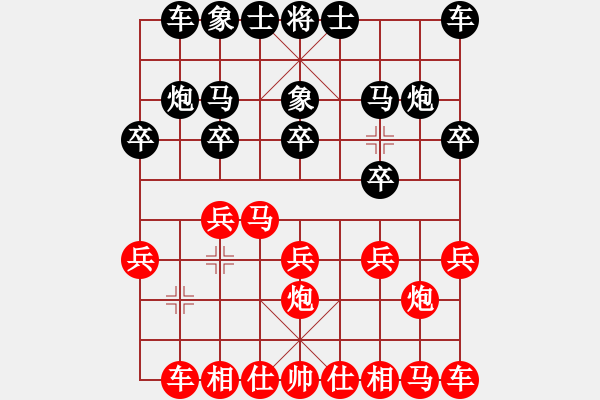 象棋棋譜圖片：五七炮進(jìn)三兵對屏風(fēng)馬（黑勝） - 步數(shù)：10 