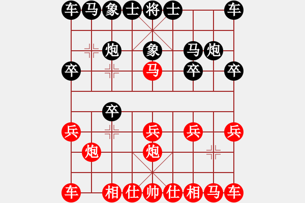 象棋棋譜圖片：仙人指路對(duì)卒底炮  紅右中炮 黑進(jìn)馬  （紅急進(jìn)七路馬） 拙誠居士(日帥)-負(fù)-前進(jìn)在桐城(4段) - 步數(shù)：10 