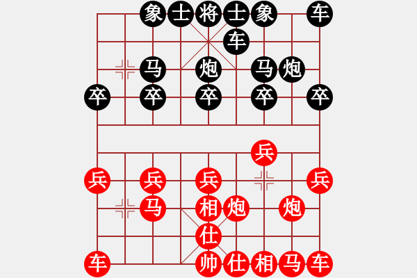 象棋棋譜圖片：過宮炮后勝柳成蔭：邊車立中堅守得炮 三子縱橫抽車取勝 - 步數(shù)：10 