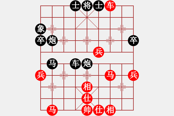 象棋棋譜圖片：過宮炮后勝柳成蔭：邊車立中堅守得炮 三子縱橫抽車取勝 - 步數(shù)：50 