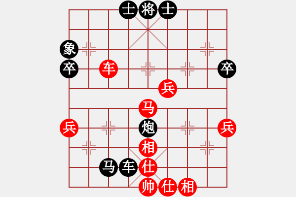 象棋棋譜圖片：過宮炮后勝柳成蔭：邊車立中堅守得炮 三子縱橫抽車取勝 - 步數(shù)：60 