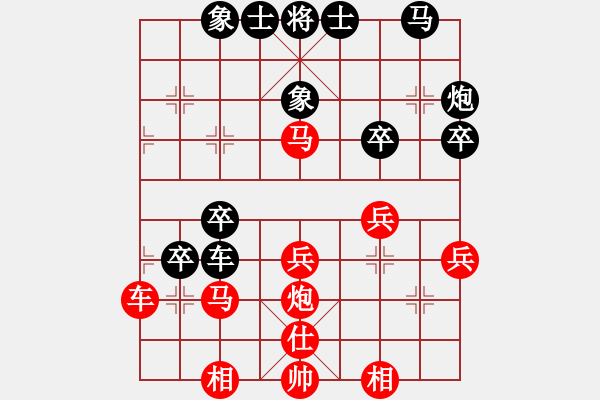 象棋棋譜圖片：五七炮互進(jìn)三兵對(duì)屏風(fēng)馬邊卒右馬外盤(pán)河 紅左橫車(chē)右車(chē)巡河對(duì)黑飛左象 - 步數(shù)：40 