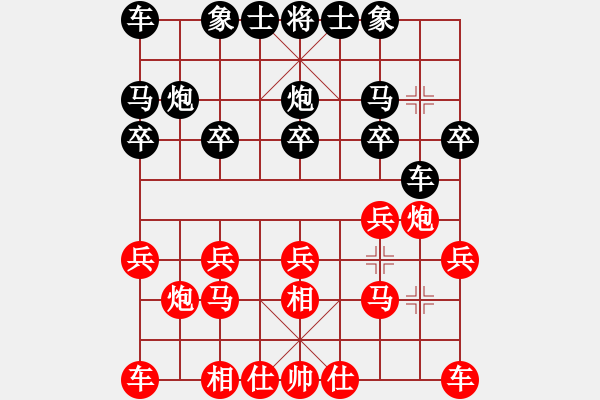 象棋棋譜圖片：右相對(duì)左中炮__14__(紅)屏風(fēng)馬右炮巡河__(黑)左車(chē)巡河 - 步數(shù)：10 