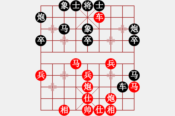 象棋棋譜圖片：天山中神通(9段)-和-龍虎霸測(cè)試(日帥)五七炮對(duì)屏風(fēng)馬進(jìn)７卒 紅左直車對(duì)黑右直車左炮過河 - 步數(shù)：40 