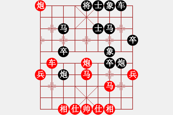 象棋棋譜圖片：屠景明 中炮盤(pán)頭馬對(duì)屏風(fēng)馬 直車(chē)篇 第二部分夾馬炮對(duì)進(jìn)卒類(lèi) 第十六局 過(guò)河車(chē)吃卒對(duì)飛象 - 步數(shù)：40 