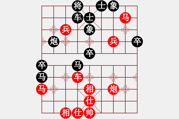 象棋棋譜圖片：五七炮進(jìn)三兵對(duì)屏風(fēng)馬飛右象紅進(jìn)中兵（紅勝） - 步數(shù)：60 