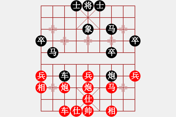 象棋棋譜圖片：第1局 順炮直車對緩出車、第1種、黑右炮過河變例 - 步數(shù)：40 