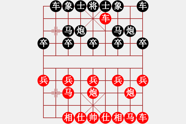 象棋棋譜圖片：A讓先順炮直車破橫車卸中炮主動防御使其橫車勞而無功局 - 步數：10 