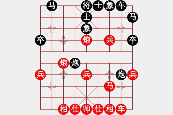 象棋棋譜圖片：風清云逸(月將)-和-豫東棋人(9段)五七炮互進三兵對屏風馬邊卒右馬外盤河 紅左橫車對黑飛右象 - 步數(shù)：30 