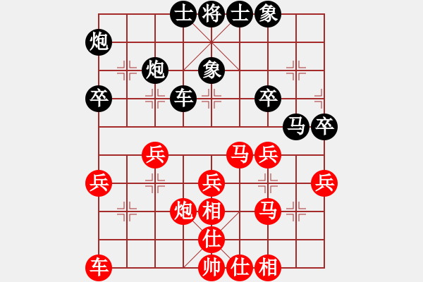 象棋棋譜圖片：第三節(jié) 紅補(bǔ)左仕變例 第79局 黑橫車過(guò)宮對(duì)紅補(bǔ)左仕 - 步數(shù)：33 