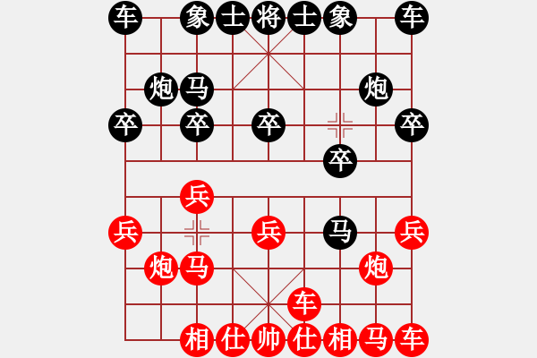 象棋棋譜圖片：田亞輝（業(yè)九二） 勝 昆侖 E44 對(duì)兵互進(jìn)右馬局 紅橫車(chē) - 步數(shù)：10 