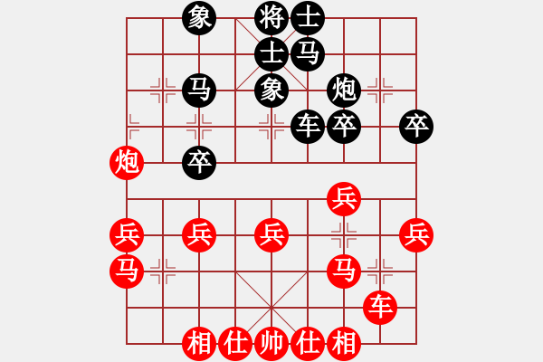 象棋棋譜圖片：2019.1.22.6約戰(zhàn)二十分鐘先勝程立根8-2五八炮進(jìn)三兵對屏風(fēng)馬.pgn - 步數(shù)：30 