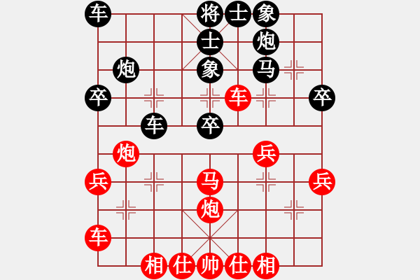 象棋棋譜圖片：第95局 互進七兵（卒） 紅過河車（一） - 步數(shù)：36 