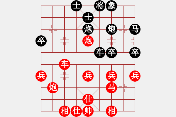 象棋棋譜圖片：列炮9 未開車進(jìn)七兵攻過河車後退巡河 變2 - 步數(shù)：40 