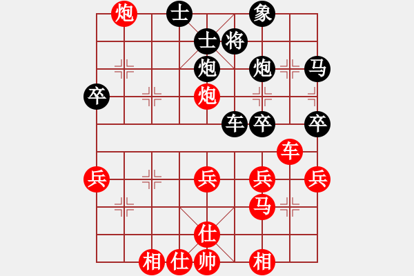 象棋棋譜圖片：列炮9 未開車進(jìn)七兵攻過河車後退巡河 變2 - 步數(shù)：43 