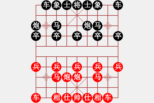 象棋棋譜圖片：五六炮進七兵過河車先勝反宮馬右車巡河進7卒 - 步數(shù)：10 