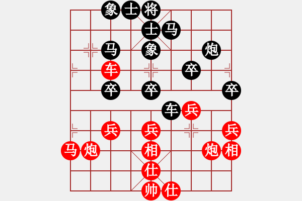 象棋棋譜圖片：棋善八俠(月將)-和-少鉤鈏我(月將)五七炮互進三兵對屏風馬邊卒右馬外盤河 紅左橫車對黑兌邊卒 - 步數(shù)：40 