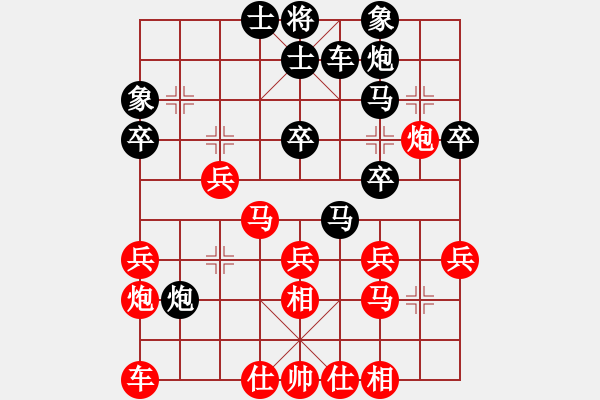 象棋棋譜圖片：劍之飛(9星)-負(fù)-千島雅(無極)（中炮過河車對屏風(fēng)馬平炮兌車黑車1進(jìn)1） - 步數(shù)：30 