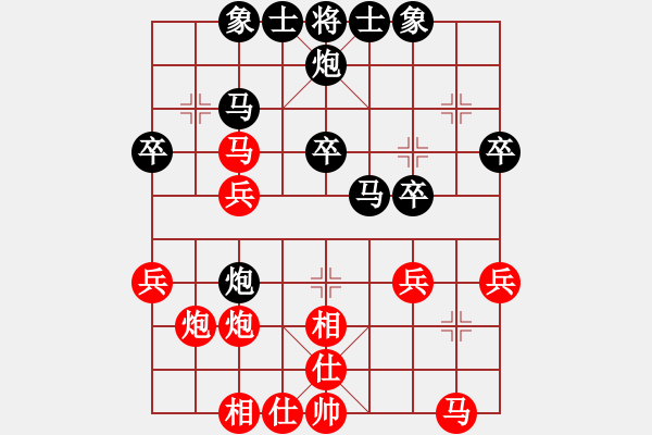 象棋棋譜圖片：煙臺(tái)棋圣(8段)-負(fù)-當(dāng)愛已成米(9段)中炮七路馬對屏風(fēng)馬 紅左馬盤河 - 步數(shù)：30 