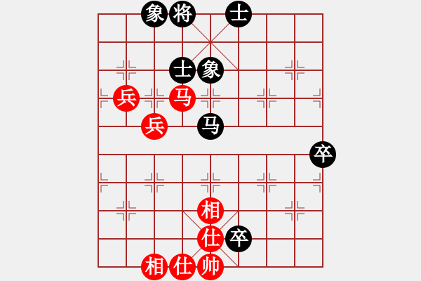 象棋棋譜圖片：中炮過(guò)河車(chē)互進(jìn)七兵對(duì)屏風(fēng)馬左馬盤(pán)河 紅七路馬對(duì)黑橫車(chē) (黑車(chē)9進(jìn)1）富豪李來(lái)群(日帥)-和-網(wǎng)絡(luò)五號(hào) - 步數(shù)：80 