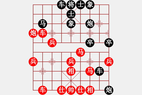 象棋棋譜圖片：中炮對(duì)屏風(fēng)馬左馬盤河飛右象黑急過(guò)河右炮（紅勝） - 步數(shù)：40 