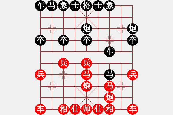 象棋棋譜圖片：八路兄弟(2段)-勝-chinjin(7段)中炮進中兵對左三步虎騎河車轉(zhuǎn)列炮 - 步數(shù)：20 