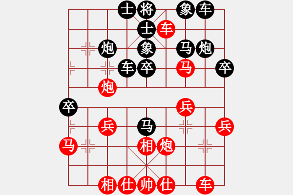 象棋棋譜圖片：五七炮進(jìn)三兵對(duì)屏風(fēng)馬飛右象（和棋）* - 步數(shù)：30 