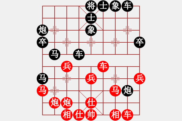 象棋棋譜圖片：傲雪梅花(無(wú)上)-和-宇宙泰陽(yáng)(9段)五七炮對(duì)屏風(fēng)馬進(jìn)７卒 紅左直車對(duì)黑右直車左炮過(guò)河 - 步數(shù)：40 