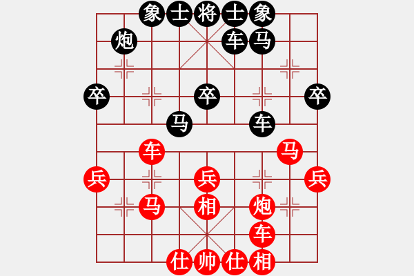 象棋棋譜圖片：起馬局轉(zhuǎn)紅屏風(fēng)馬對黑雙橫車（旋風(fēng)V7.0先勝巫師業(yè)余級） - 步數(shù)：30 