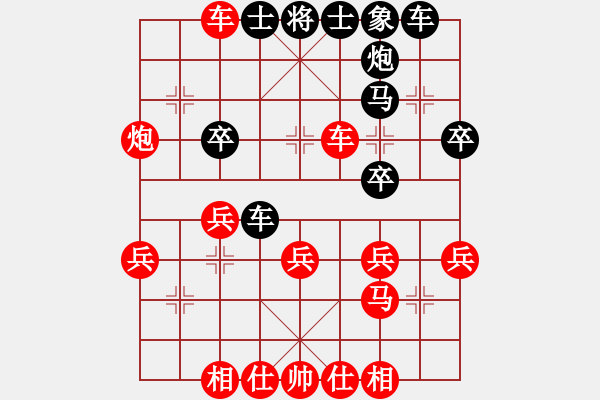 象棋棋譜圖片：實戰(zhàn)428 C33 中炮過河車互進七兵對屏風(fēng)馬右橫車 紅8回合脫譜車四進三 實戰(zhàn)428 - 步數(shù)：30 