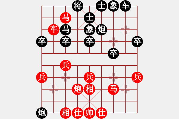 象棋棋譜圖片：紅雙喜HXX紅負(fù)葬心【中炮七路馬對屏風(fēng)馬 紅左馬盤河】 - 步數(shù)：30 