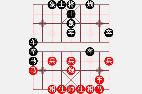 象棋棋譜圖片：洪大20160325五七炮進(jìn)三兵對(duì)屏風(fēng)馬-黑右象大出車(chē) - 步數(shù)：33 