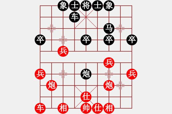 象棋棋谱图片：齐鲁弈林(5段)-和-魏榆棋王(5段)顺炮缓开车对横车 - 步数：30 