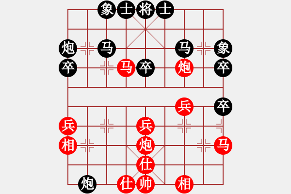 象棋棋譜圖片：《學(xué)習(xí)大師后手》54列炮雙正馬進(jìn)7卒左車(chē)跨河捉兵右車(chē)主動(dòng)邀兌破中炮邊馬進(jìn)七兵飛邊相 - 步數(shù)：40 