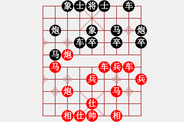 象棋棋譜圖片：劍掃弈網(wǎng)(8段)-勝-山上的風(fēng)雪(9段)五七炮互進(jìn)三兵對(duì)屏風(fēng)馬邊卒右馬外盤河 紅左橫車對(duì)黑兌邊卒 - 步數(shù)：30 