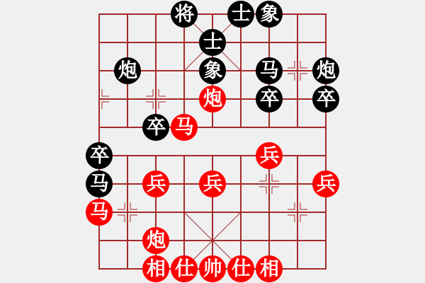 象棋棋谱图片：何静 负 马麟 57炮3兵 屏马3卒右象 红车平6 - 步数：30 