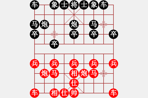 象棋棋譜圖片：士角炮對(duì)黑炮8平5形成紅先手反宮馬_紅先飛相黑卒3進(jìn)1 - 步數(shù)：10 