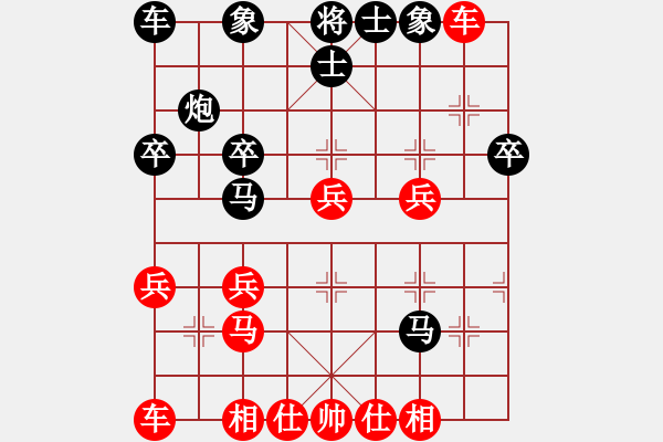 象棋棋譜圖片：中炮過河車七路馬對(duì)屏風(fēng)馬  (牛頭滾）  大兵小兵(3段)-勝-圣主彰安(1段) - 步數(shù)：30 