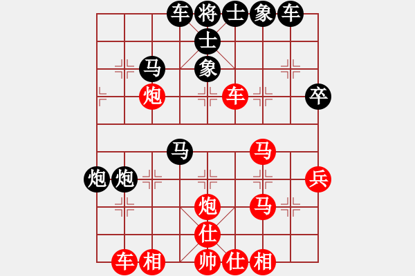 象棋棋谱图片：齐鲁弈林壹(7段)-和-色大胆小(4段)中炮右横车对屏风马 红边炮 - 步数：40 
