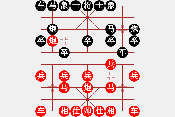 象棋棋谱图片：午夜狂奔红胜糊涂大醉侠【中炮过河炮对左三步虎】 - 步数：10 