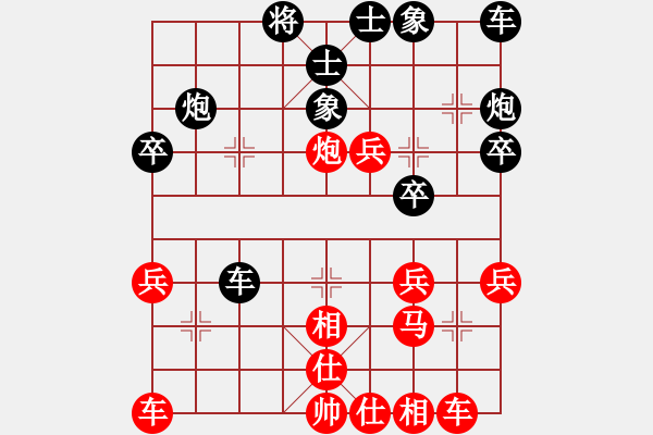 象棋棋譜圖片：五八炮進(jìn)七兵對(duì)反宮馬象位車（紅勝） - 步數(shù)：30 