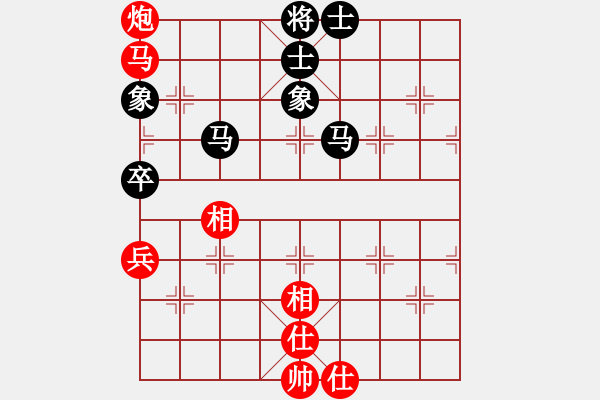 象棋棋譜圖片：中炮過(guò)河車互進(jìn)七兵對(duì)屏風(fēng)馬飛象 黑炮2進(jìn)1 紅橫車 progress(8段)-和-三星拱照(6段) - 步數(shù)：100 