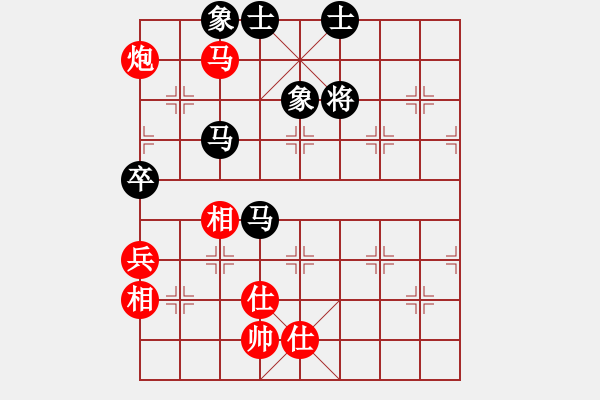 象棋棋譜圖片：中炮過(guò)河車互進(jìn)七兵對(duì)屏風(fēng)馬飛象 黑炮2進(jìn)1 紅橫車 progress(8段)-和-三星拱照(6段) - 步數(shù)：170 