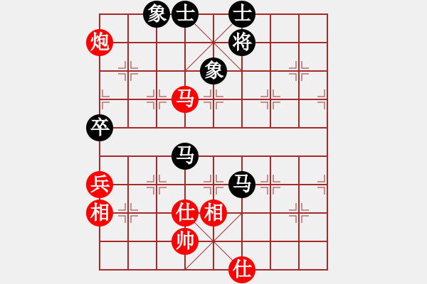 象棋棋譜圖片：中炮過(guò)河車互進(jìn)七兵對(duì)屏風(fēng)馬飛象 黑炮2進(jìn)1 紅橫車 progress(8段)-和-三星拱照(6段) - 步數(shù)：180 