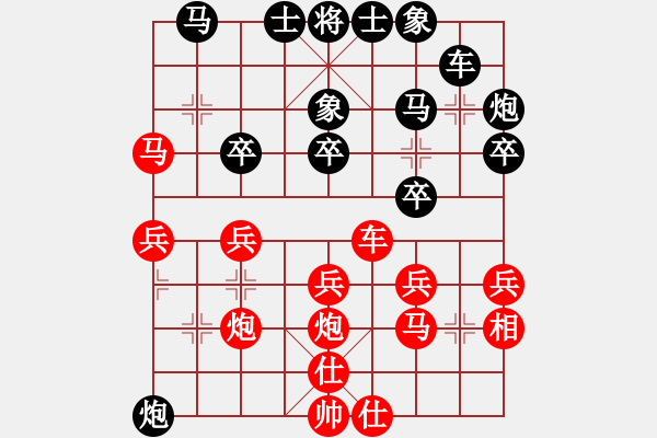 象棋棋譜圖片：瀟王(5段)-負(fù)-貓撲大雜燴(7段)五七炮對(duì)屏風(fēng)馬進(jìn)７卒 紅左直車對(duì)黑右直車右炮過河 - 步數(shù)：30 