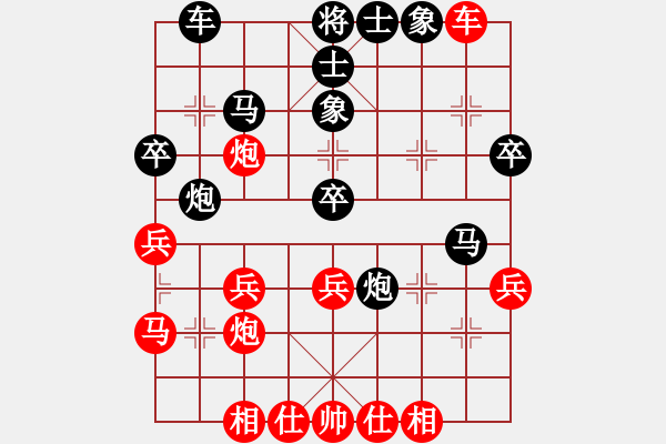 象棋棋譜圖片：布局研究之十八：中炮對(duì)屏風(fēng)馬（十二）不進(jìn)兵五七炮對(duì)屏風(fēng)馬 - 步數(shù)：40 