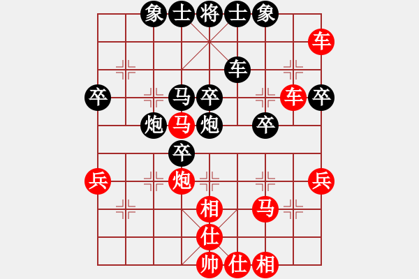 象棋棋譜圖片：順炮黑緩開車進7卒右橫車（旋風勝巫師業(yè)余級） - 步數：40 