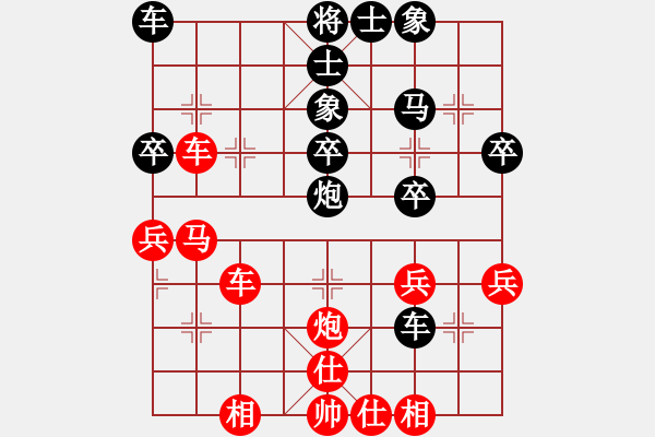 象棋棋譜圖片：五七炮不挺兵對(duì)屏風(fēng)馬進(jìn)７卒 黑右炮封車(chē)紅右車(chē)巡河車(chē)[黑左車(chē)過(guò)河對(duì)紅挺邊兵]w3(二)a2 - 步數(shù)：40 